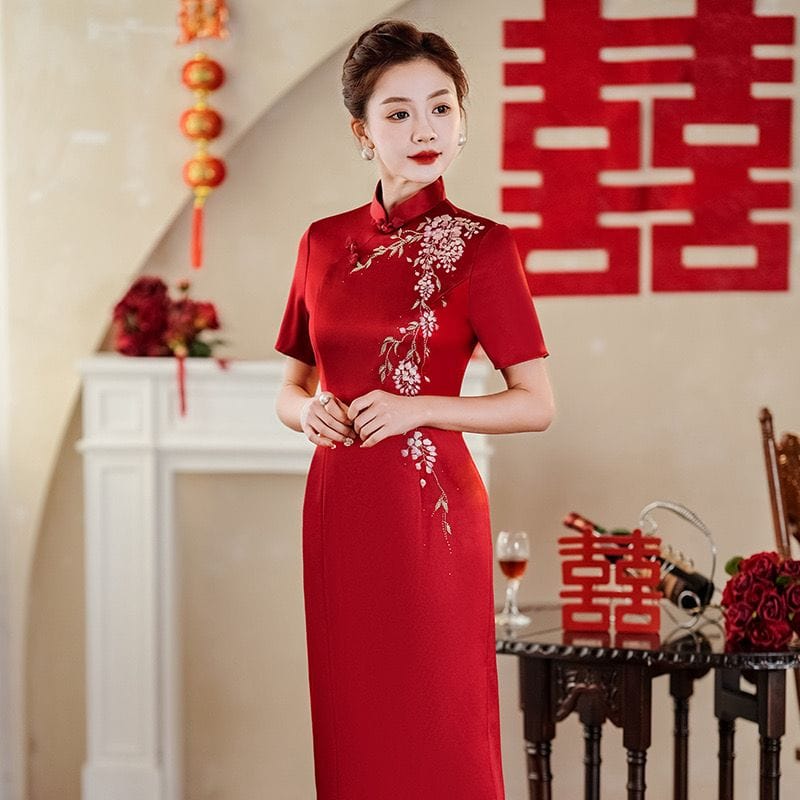 Beth and Brian Qipao-YSD Plus size, high end, red&purple midi Cheongsam for mothers