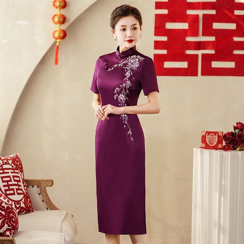 Beth and Brian Qipao-YSD Plus size, high end, red&purple midi Cheongsam for mothers