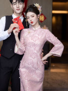 Beth and Brian Qipao-LSB Floral pattern, wedding jacquard midi Cheongsam