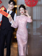 Beth and Brian Qipao-LSB Floral pattern, wedding jacquard midi Cheongsam