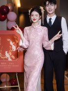 Beth and Brian Qipao-LSB Floral pattern, wedding jacquard midi Cheongsam