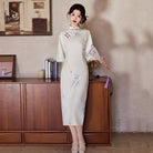 Beth and Brian Qipao-ZQYS Floral pattern, jacquard white midi Cheongsam