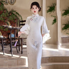 Beth and Brian Qipao-ZQYS Floral pattern, jacquard white midi Cheongsam