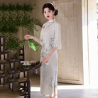 Beth and Brian Qipao-ZQYS Floral pattern, jacquard white midi Cheongsam