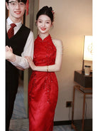 Beth and Brian Qipao-FMS Sleeveless, halter wedding midi Cheongsam
