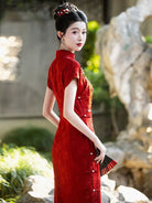 Beth and Brian Qipao-QX Floral pattern, wine red wedding Cheongsam