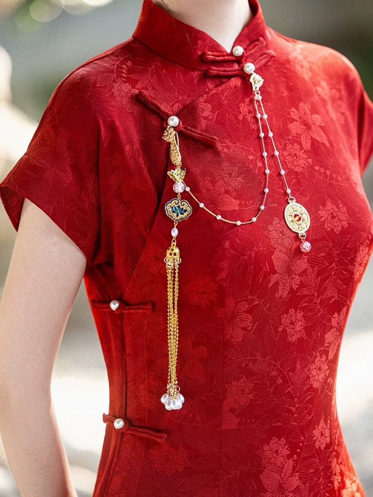 Beth and Brian Qipao-QX Floral pattern, wine red wedding Cheongsam