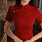 Beth and Brian Qipao-YG Summer collection, wedding red midi Cheongsam