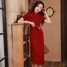 Beth and Brian Qipao-YG Summer collection, wedding red midi Cheongsam