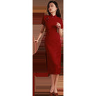 Beth and Brian Qipao-YG Summer collection, wedding red midi Cheongsam