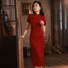 Beth and Brian Qipao-YG Summer collection, wedding red midi Cheongsam