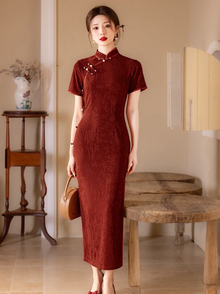 Beth and Brian Qipao-YG Floral pattern, jacquard and knitting, midi Cheongsam