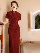 Beth and Brian Qipao-YG Floral pattern, jacquard and knitting, midi Cheongsam