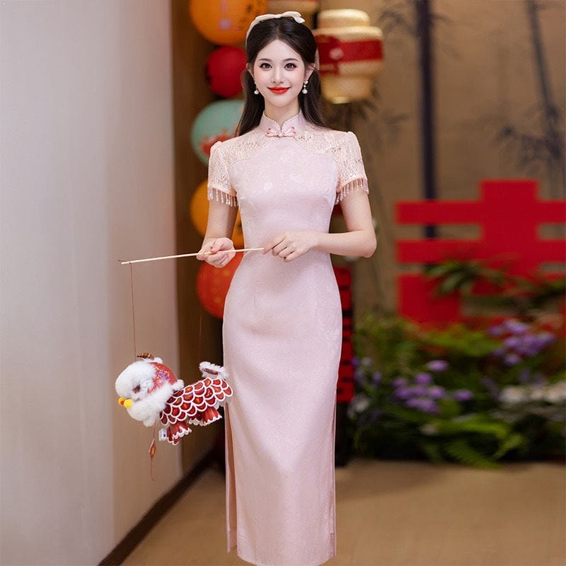 Beth and Brian Qipao-HY Floral pattern, wedding pink Cheongsam
