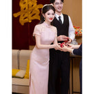 Beth and Brian Qipao-HY Floral pattern, wedding pink Cheongsam