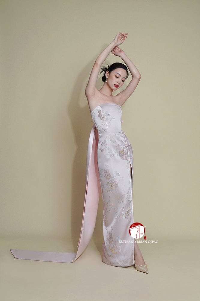 Beth and Brian Qipao - Exclusive Exclusive designer collection, tube top midi Qipao