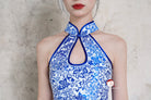 Beth and Brian Qipao-Exclusivedesigner Exclusive designer collection, blue and white porcelain, water-drop collar short Qipao