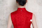 Beth and Brian Qipao-Exclusivedesigner Exclusive designer collection, sleeveless， satin red midi Qipao