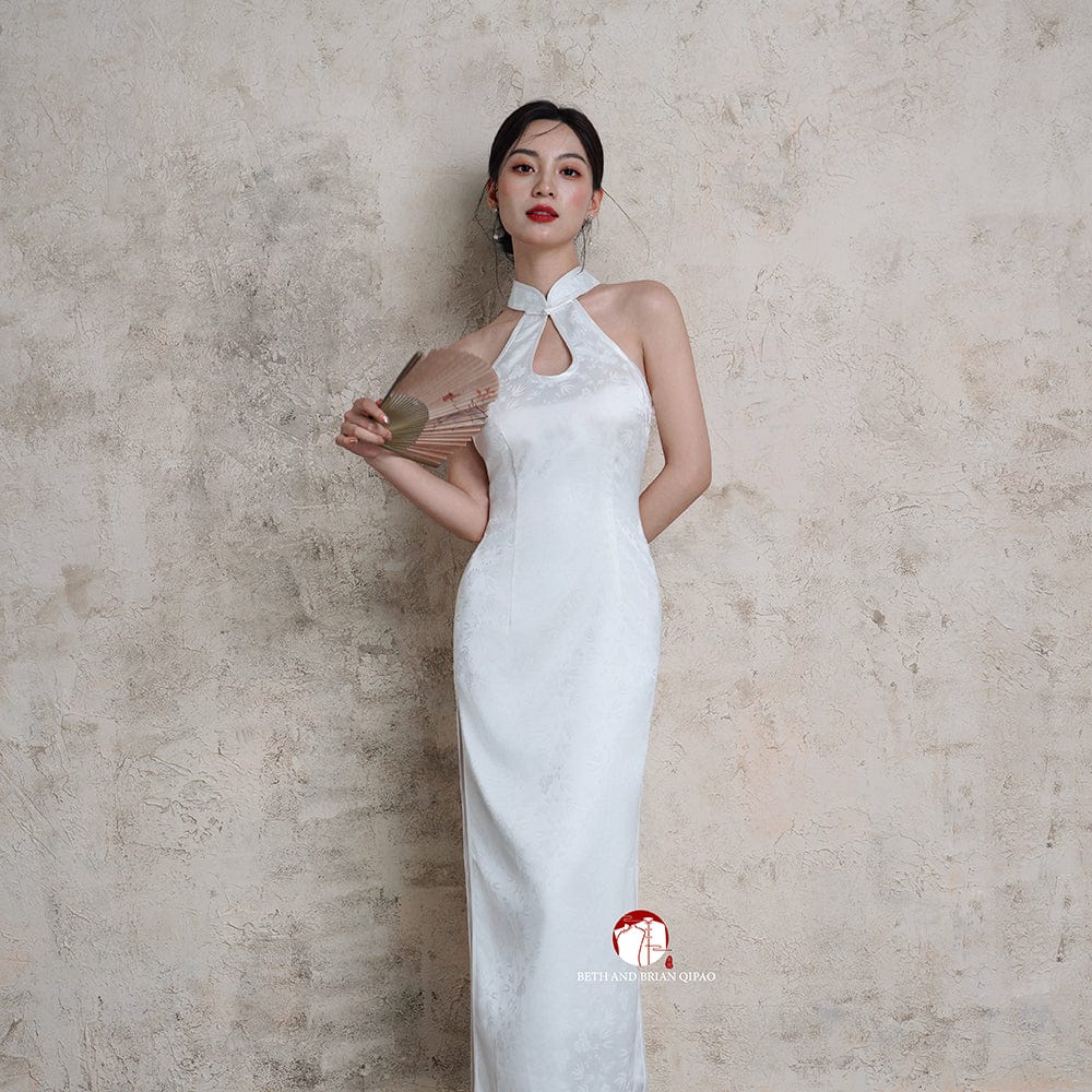 Beth and Brian Qipao-Exclusivedesigner Exclusive designer collection, water-drop collar satin long Qipao