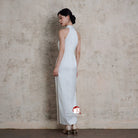 Beth and Brian Qipao-Exclusivedesigner Exclusive designer collection, water-drop collar satin long Qipao