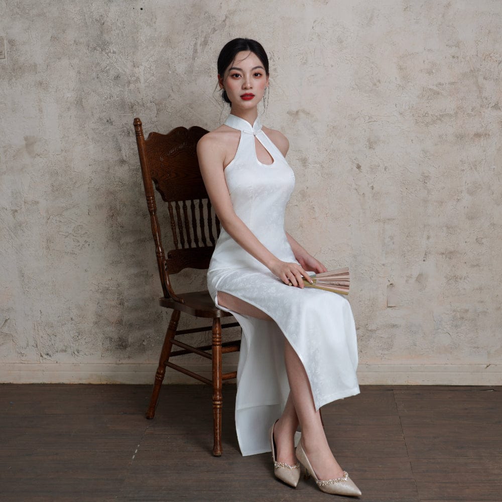 Beth and Brian Qipao-Exclusivedesigner Exclusive designer collection, water-drop collar satin long Qipao