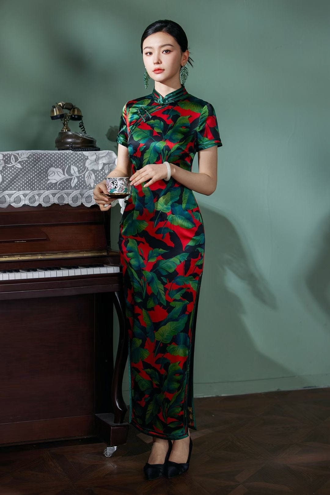 Beth and Brian Qipao-TL 19 mome mulberry silk, , High-end tropical long Qipao