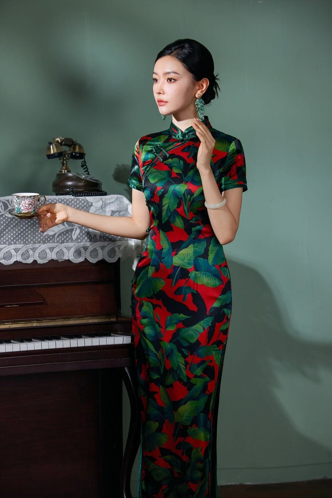 Beth and Brian Qipao-TL 19 mome mulberry silk, , High-end tropical long Qipao