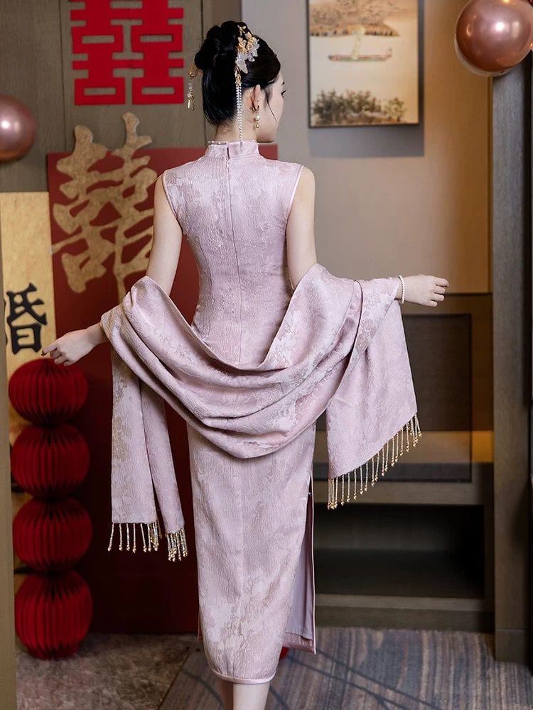 Beth and Brian Qipao-GR Maple leaf embroidery, wedding midi Qipao set
