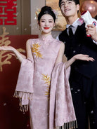 Beth and Brian Qipao-GR Maple leaf embroidery, wedding midi Qipao set