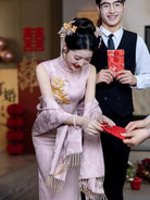 Beth and Brian Qipao-GR Maple leaf embroidery, wedding midi Qipao set