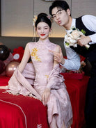 Beth and Brian Qipao-GR Maple leaf embroidery, wedding midi Qipao set