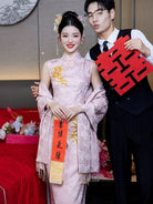 Beth and Brian Qipao-GR Maple leaf embroidery, wedding midi Qipao set