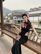 Beth and Brian Qipao-MIMO Sleeveless, New Chinese style(新中式), black long Cheongsam