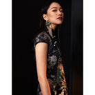 Beth and Brian Qipao - FL High end black brocade short Qipao with cap sleeves