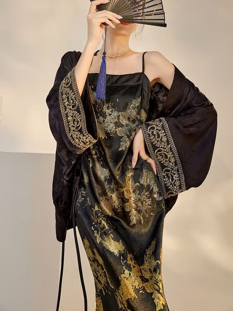 Beth and Brian Qipao-SS Loose-Fitting, black long Qipao set