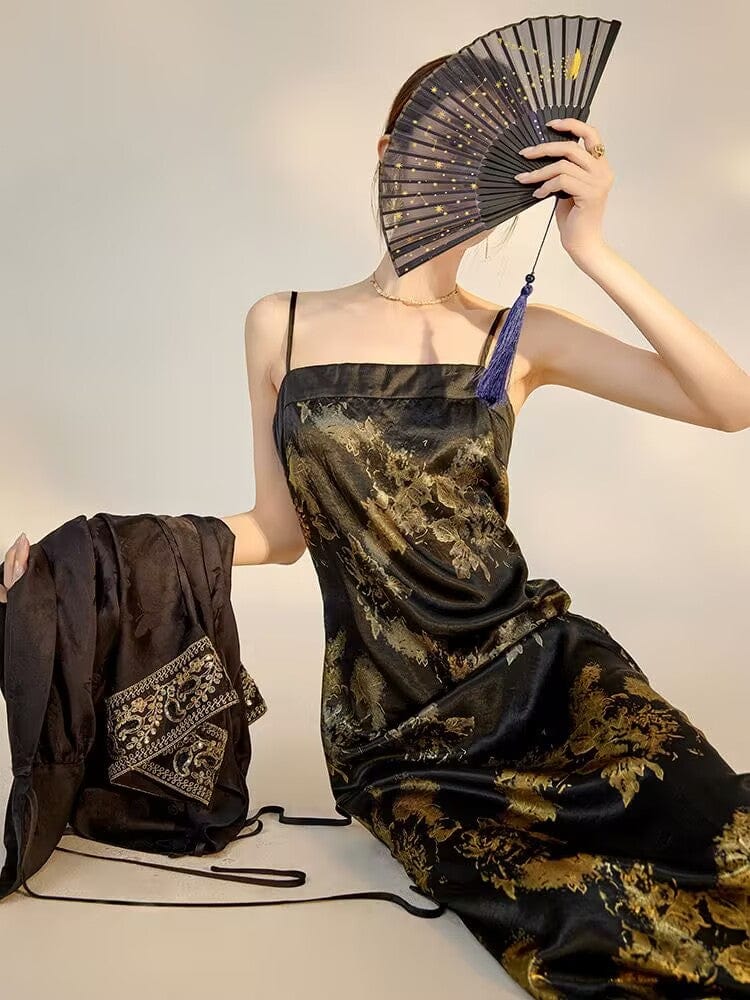 Beth and Brian Qipao-SS Loose-Fitting, black long Qipao set