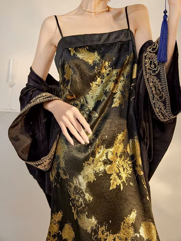 Beth and Brian Qipao-SS Loose-Fitting, black long Qipao set