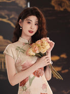 Beth and Brian Qipao-DAF Floral pattern, pink midi Cheongsam