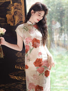 Beth and Brian Qipao-DAF Floral pattern, pink midi Cheongsam