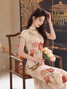 Beth and Brian Qipao-DAF Floral pattern, pink midi Cheongsam