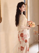 Beth and Brian Qipao-DAF Floral pattern, pink midi Cheongsam