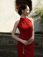 Beth and Brian Qipao-JNX Sleeveless, halter wedding midi Cheongsam