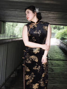 Beth and Brian Qipao-JNX Plus size, Sleeveless, New Chinese style(新中式), black long Cheongsam