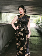 Beth and Brian Qipao-JNX Plus size, Sleeveless, New Chinese style(新中式), black long Cheongsam