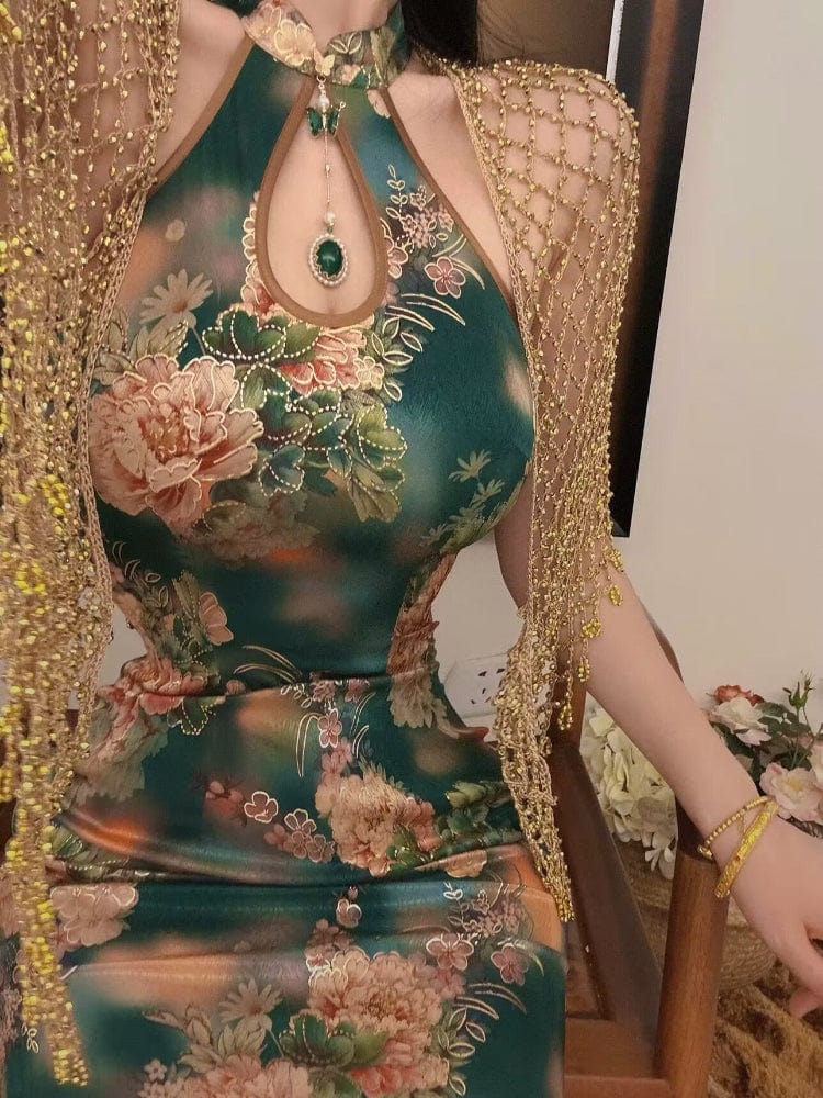 Beth and Brian Qipao-TZ New Chinese style(新中式), Sleeveless, long Cheongsam set