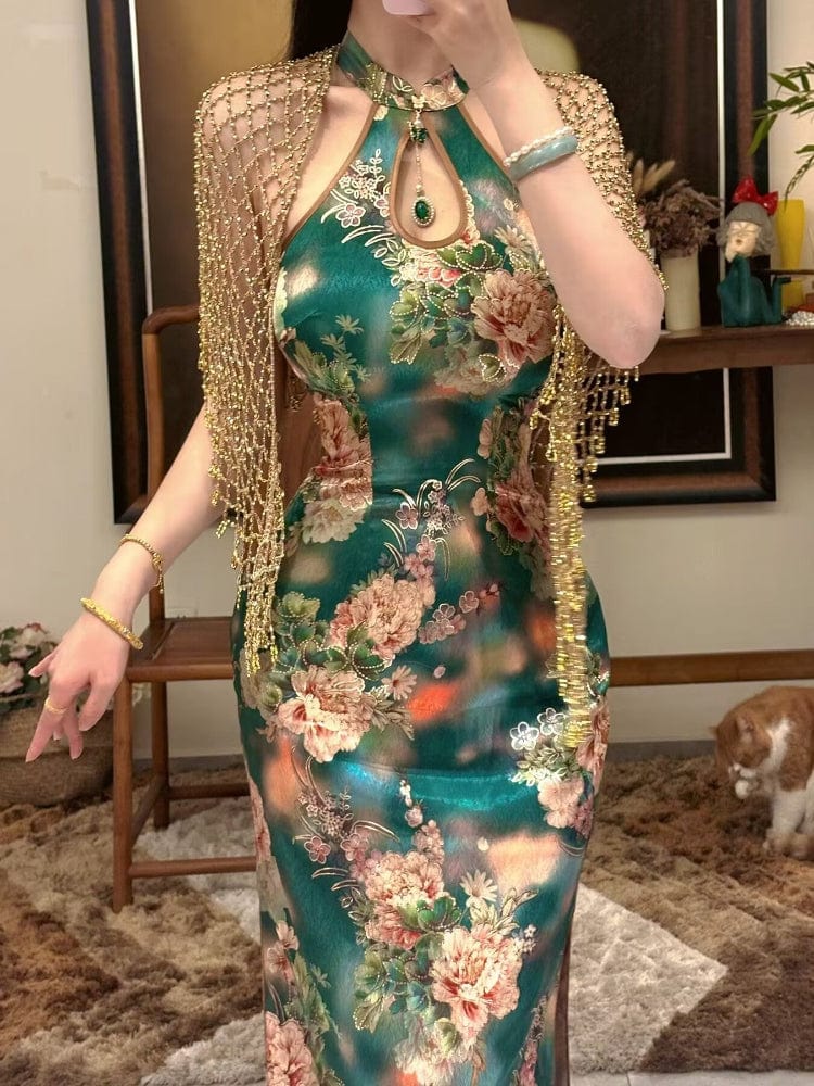 Beth and Brian Qipao-TZ New Chinese style(新中式), Sleeveless, long Cheongsam set