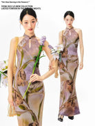 Beth and Brian Qipao-YE Sleeveless, New Chinese style(新中式), High-end, long Cheongsam