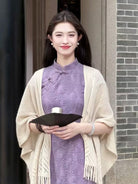 Beth and Brian Qipao-LQ Floral pattern, jacquard purple long Cheongsam