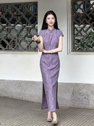 Beth and Brian Qipao-LQ Floral pattern, jacquard purple long Cheongsam