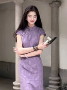Beth and Brian Qipao-LQ Floral pattern, jacquard purple long Cheongsam